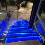 glass staircase with lights
